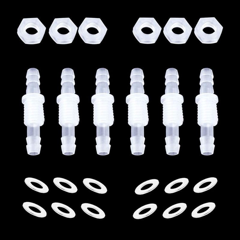 1/4” Thru-Bulk Bulkhead Plastic Hose Barb Fittings Union Adapter Fittings for Aquarium Fuel Gas Liquid Air with Metal washers (Pack of 6) 1/4 Inch 6 pcs