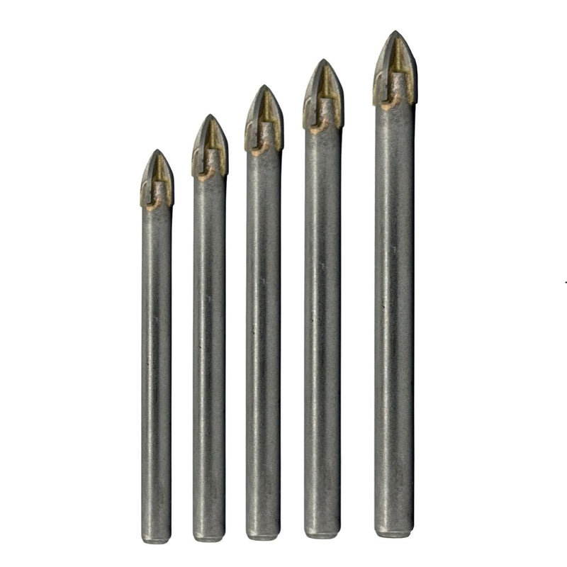Drill America 5 Piece Carbide Tipped 4 Flute Glass & Tile Drill Bit Set, Sizes 1/8" - 3/8"