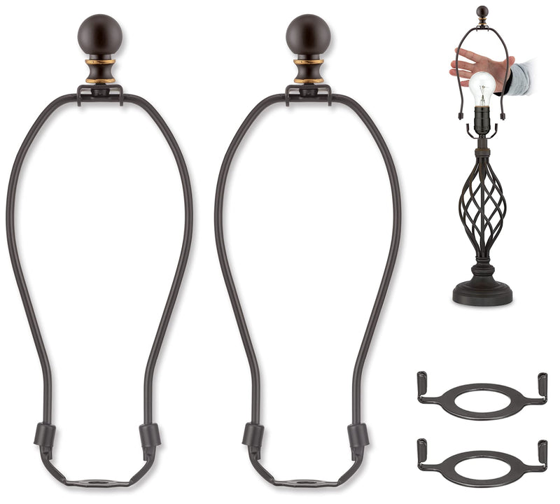 Bronze Lamp Harp with Lamp Finials - 8 Inch, 2 Set Lamp Shade Holder with 3/8 Standard Saddle, E26 Light Base UNO Fitter Adapter, Lamp Shade Harp for Table and Floor Lamps, Lamp Accessories and Parts Bronze