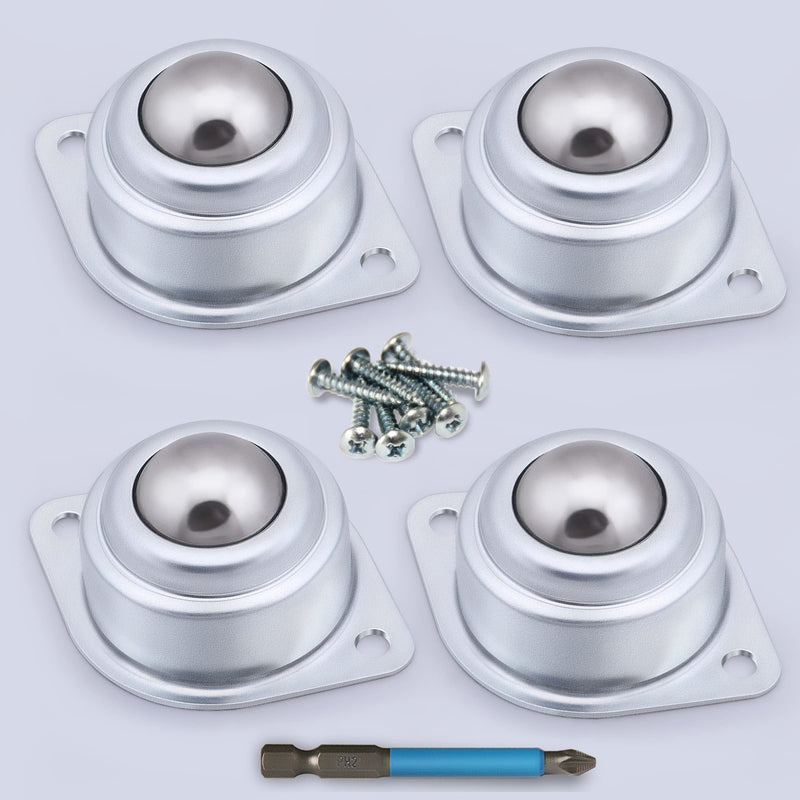 XiKe 4 PCS 1/2" Roller Ball Transfer Bearings, 360º Rotation Universal Ball Casters, 18Lbs Carbon Steel Round Ball Transfer Unit for Conveyor, Roller Stand, Transmission System, Furniture 18 pounds load ＆ 1/2" ball diameter