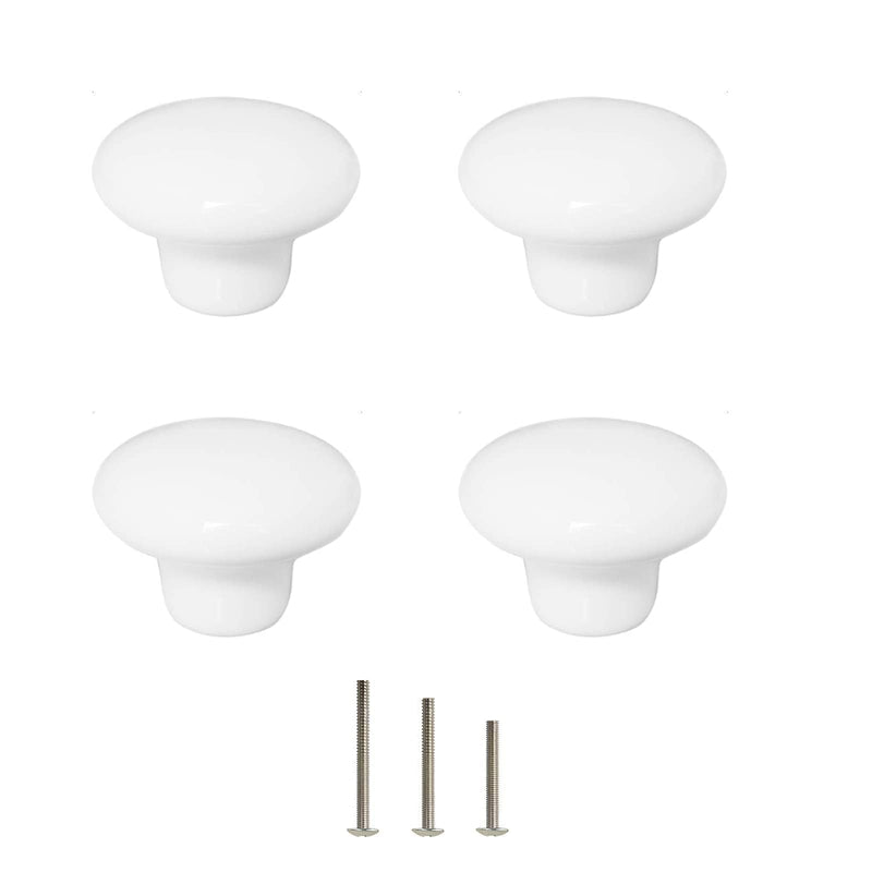 4X White Door Knob Cabinet Retro Round Ceramic Drawer Cupboard Kitchen Dresser Pull Handle Knobs 32mm/1.25" with 3-Sized Screws 4pack