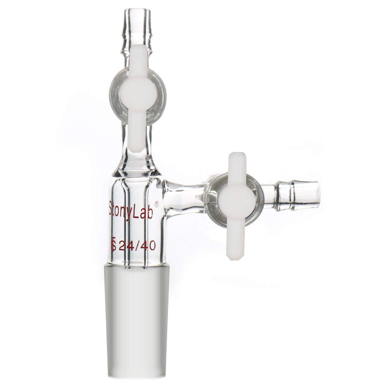 stonylab Glass Vacuum Transfer Adapter, Borosilicate Glass Vacuum Adapter with PTFE Stopcocks and 24/40 Inner Joint 24/40 Joint