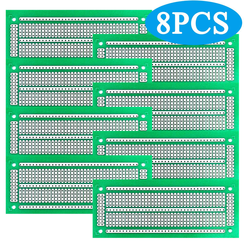 YUNGUI Printed Circuit Board,47X116MM PCB Strip Breadboard for Electronic Project and DIY Soldering(Pack of 8),Green