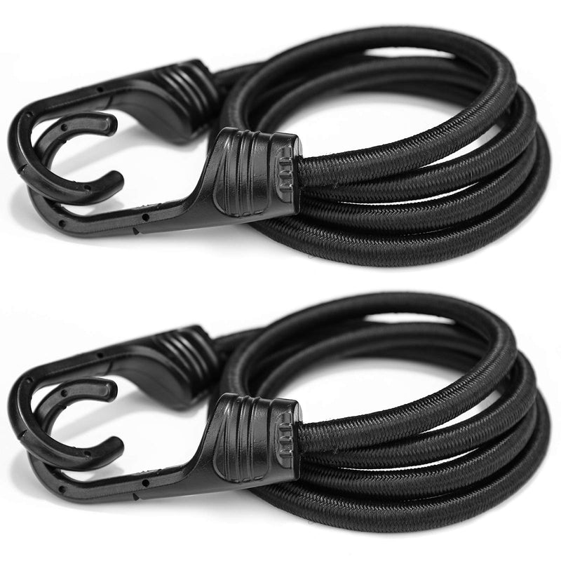 48 Inch Black Bungee Cords with Hooks Heavy Duty, 2 Pcs 48"