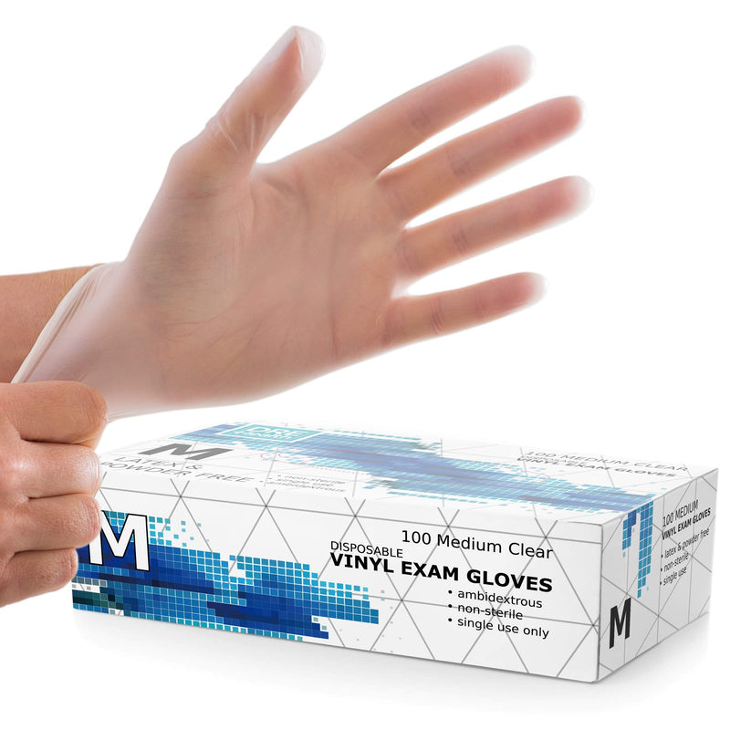 Dre Health Medium Clear Vinyl Medical Exam Gloves - Pack of 100 Medium (Pack of 100)