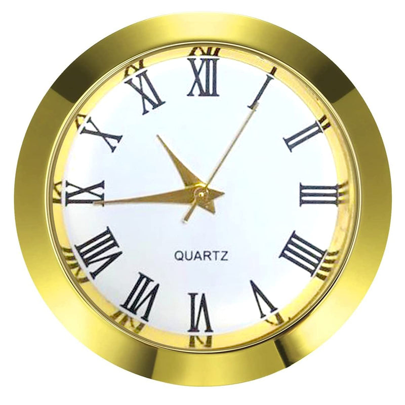 HILLHOME Mini Clock Insert 1-1/2 Inch (37 mm) Round Quartz Movement Miniature Clock White Face Gold Tone Bezel Roman Numerals Fit 35 mm Diameter Hole 1 7/16 Inch/37mm