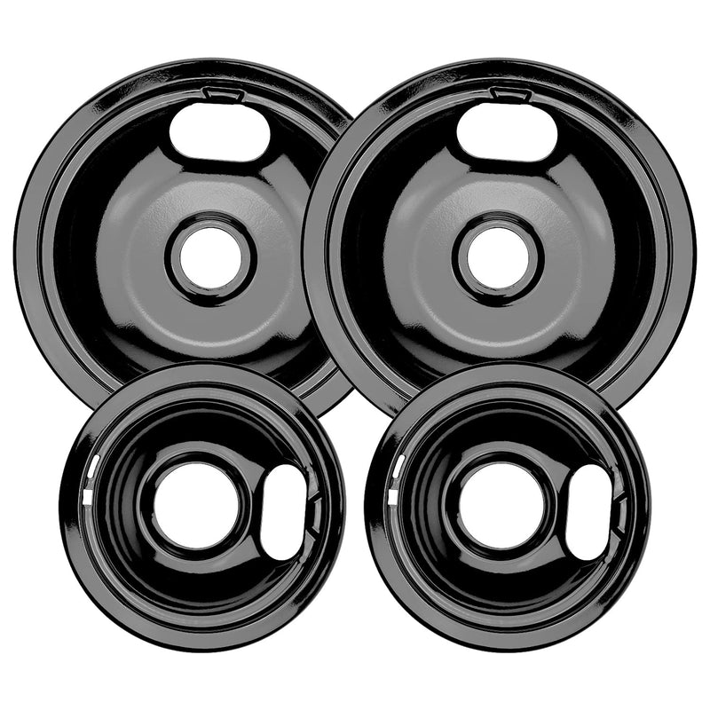 W10290350 W10290353 Black Porcelain Burner Drip Pans By AMI PARTS - Replacement for Whirl-pool Electric Range Cooktop - Includes 2 8-Inch and 2 6-Inch Pans