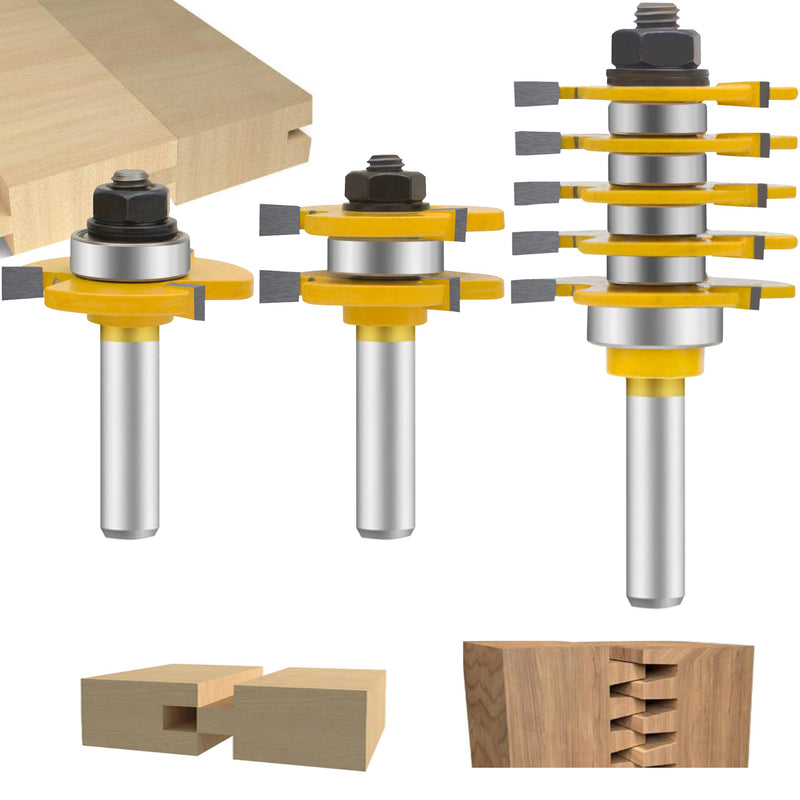 OLETBE Router Bit Set 3 PCS 1/2-Inch Shank Round Over Panel Cabinet Door Rail and Stile Router Bits Sets Woodworking Wood Cutter Woodwork Carbide Groove Tongue Milling Tool(PN-D)