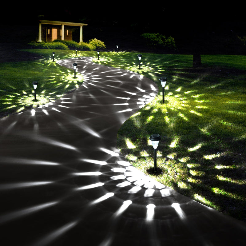 GIGALUMI 12 Pack Solar Lights Outdoor Waterproof, Cool White Pathway Lights Solar Powered, Landscape Lighting, Solar Garden Light for Decor, Patio, Garden, Yard, Pathways, Walkways Cold White