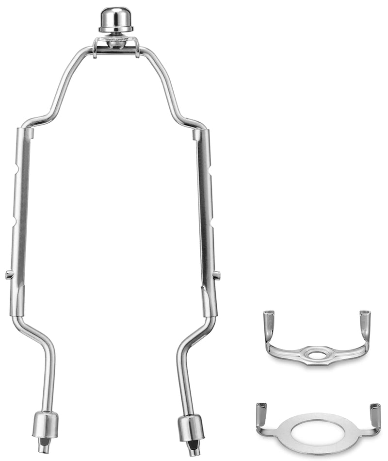8 9 10 inch Lamp Shade Holder Kit [Adjustable] for Table and Floor Lamps, Heavy Duty Lamp Parts with 3/8 Standard Saddle, UNO Fitter Adapter and Lamp Finial (Silver) Silver