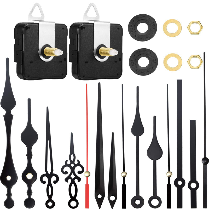 2 Pieces High Torque Long Shaft Clock Movement Mechanism with 5 Different Pairs of Hands Clock Repair Parts Replacement 16 mm