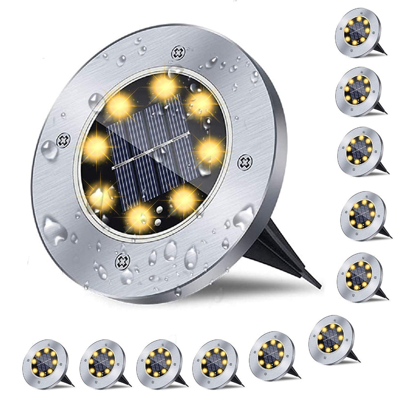 Solar Ground Lights, Waterproof Solar Garden Lights, Upgraded Outdoor Garden Waterproof Bright in-Ground Light, Landscape Lighting for Pathway,Yard,Deck,Lawn,Patio,Walkway (12 Pack Warm Light) 12 Pack