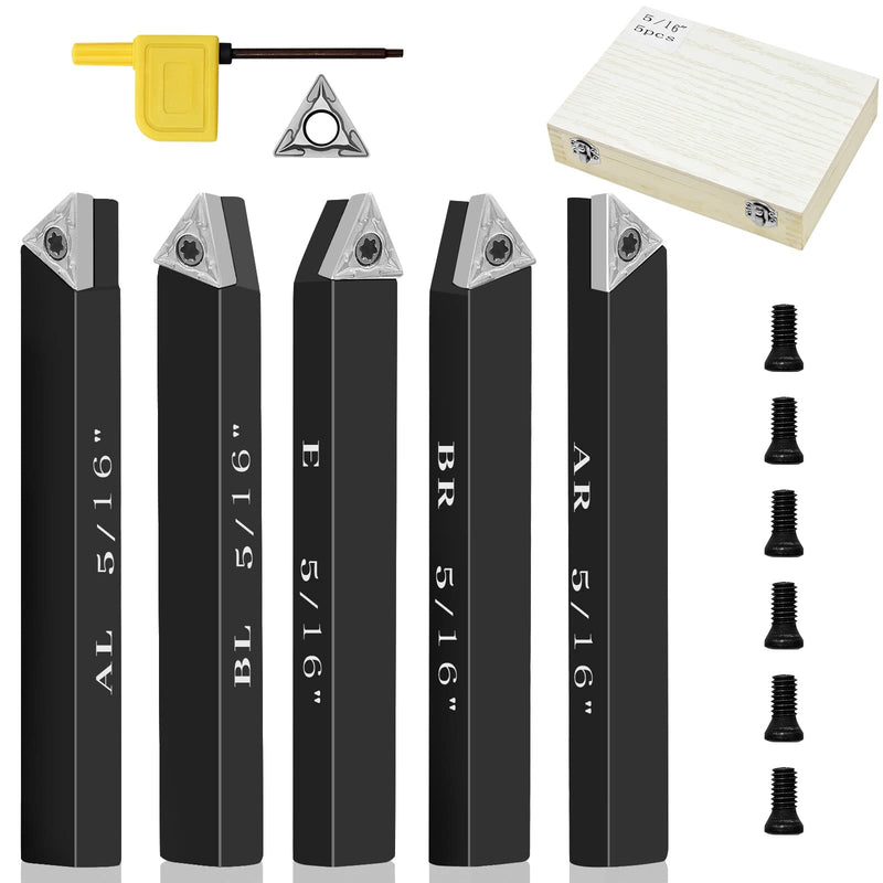 5/16" Indexable Carbide Turning Inserts Holder Set for Machining Lathes, 5 Pcs Set Metal Lathe Tools Inserts Bits with Carbide Inserts TCMT090204. 5/16"