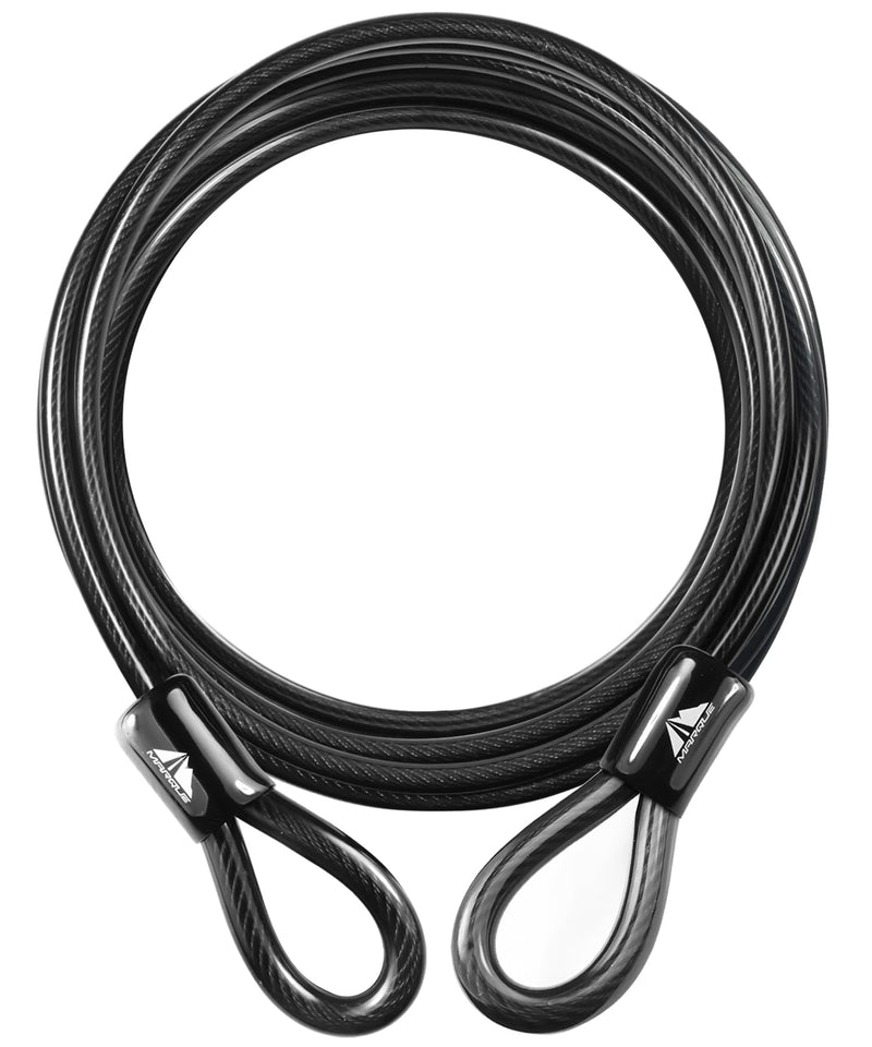 MARQUE Security Steel Cable - 3/8 inch (10 mm) Thick (4', 7', 15', 20' or 30') Vinyl Coated Braided Steel Cable with Double Sealed Looped Ends for U-Lock, Padlock, Disc Lock (15 FT) 15 FT