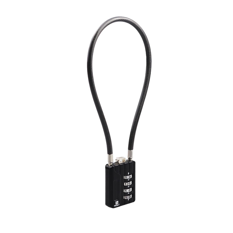 RESET-201 (1 Pack) 4 Digit Combination Padlock with 12 inch (30cm) Steel Cable,Cable Lock for Trash Can, Locker, Gym Locker, Luggage, Suitcase, Gun Case, Trigger,Helmet, 5mm Diameter, Black 1 30cm(12 inch)Cable