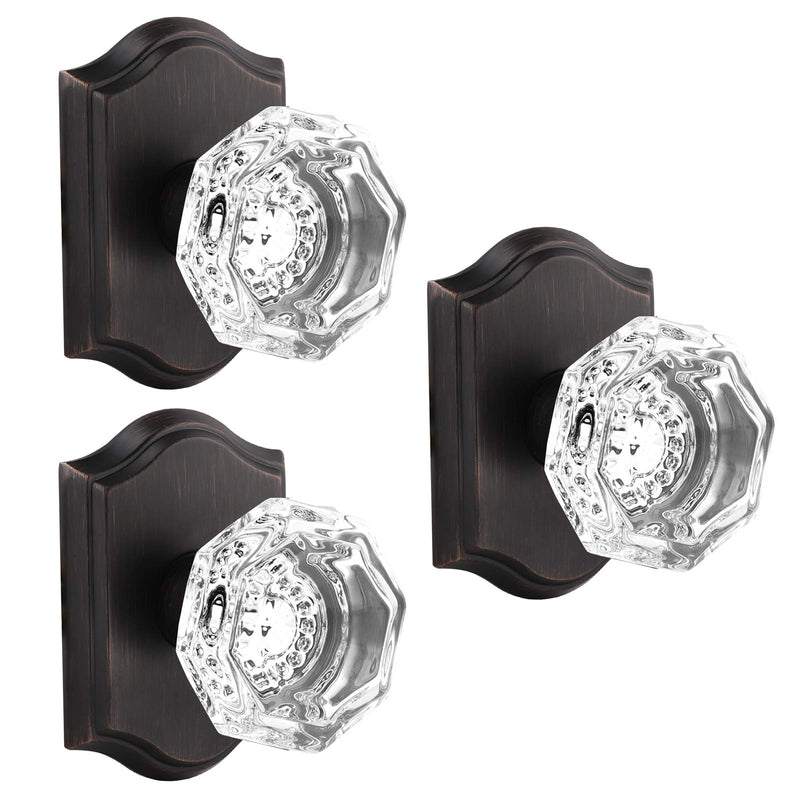Gobrico Single Side Dummy Clear Crystal Door Knobs,No Lock Interior Half Dummy Handles,Inactive One-Side Dummy Levers in Oil Rubbed Bronze,3 Pack 3