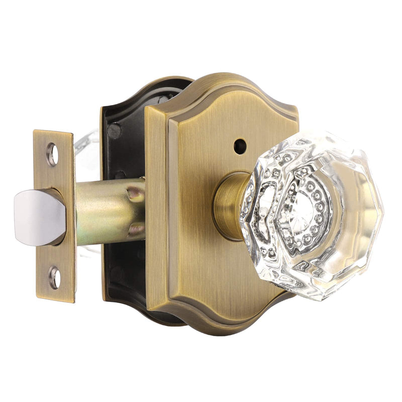 Gobrico Transparent Glass Door Knobset Interior,Privacy Diamond Crystal Door Lockset in Antique Brass,Keyless for Interior Bath/Bed,Push Pin Button Inside Lock?1 Pack 1