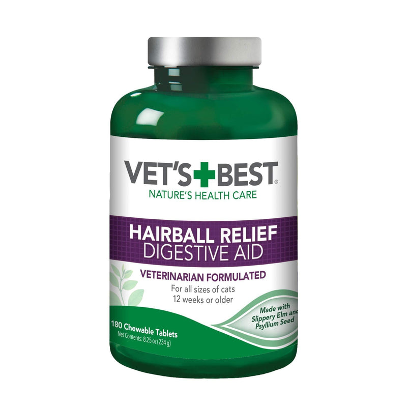 Vet’s Best Cat Hairball Relief Digestive Aid| Vet Formulated Hairball Support Remedy | Classic Chicken Flavor | 180 Chewable Tablets - PawsPlanet Australia