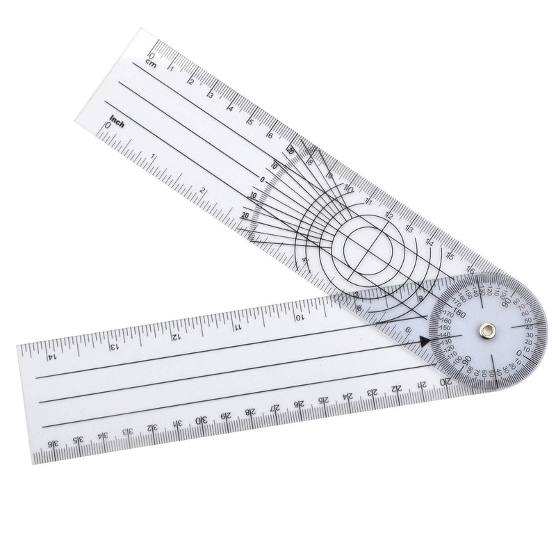 Clear Plastic Goniometer Can Rotate 360 Degree 7'' Arms, Quick Angle Protractor Measuring Tool