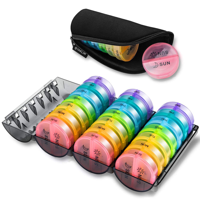 ［Upgrade］ Monthly Pill Organizer 2 Times A Day,One Month Box AM PM,Daily Cases Large 4 Week,Medication 28 Days Dispenser for Pills,Fish Oils, Vitamin,Supplement(Rainbow)… Rainbow