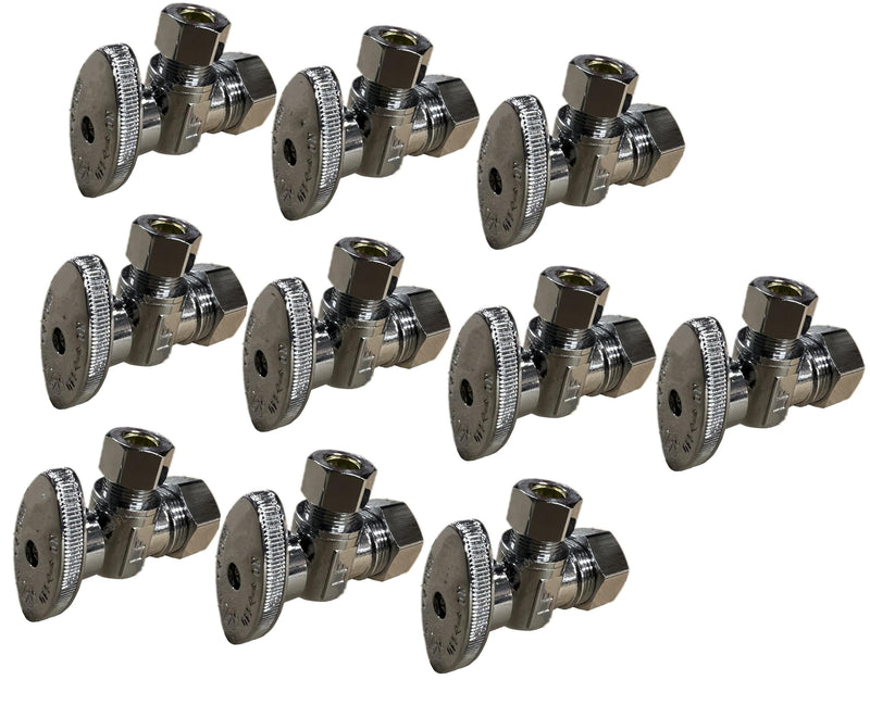 10Pcs EZ-FLUID Heavy Duty 1/2" Angle Stop Valve,1/2" Nom. (5/8"OD) Compression x 3/8"OD Outlet Water Shut Off Valves,1/4 TurnMetal Handle Angle Valve For Water Pipes,For Sink,Toilet,Faucet Valve Pack of 10