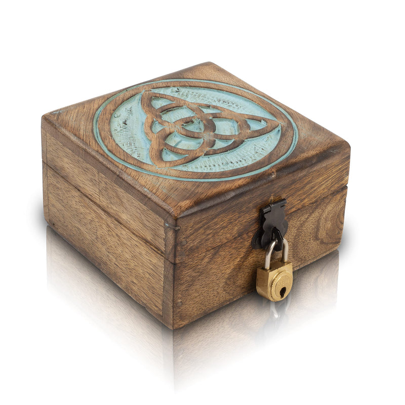 Birthday Gifts Handmade Decorative Wooden Jewelry Box With Lock & Key Jewelry Organizer Keepsake Box Treasure Chest Trinket Holder Watch Box Storage Box Housewarming Gifts (Blue Wash Finish) Blue Wash Finish