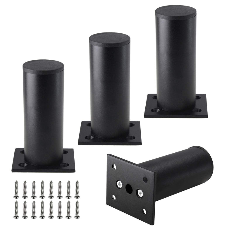 Set of 4 Furniture Legs 4 Inch, Adjustable Aluminum Alloy Cabinet Legs, Metal Round Sofa Support Foot, Adjustable Feet for Kitchen, Table, Cabinet, Shelves, 1.5 Inch Diameter Black