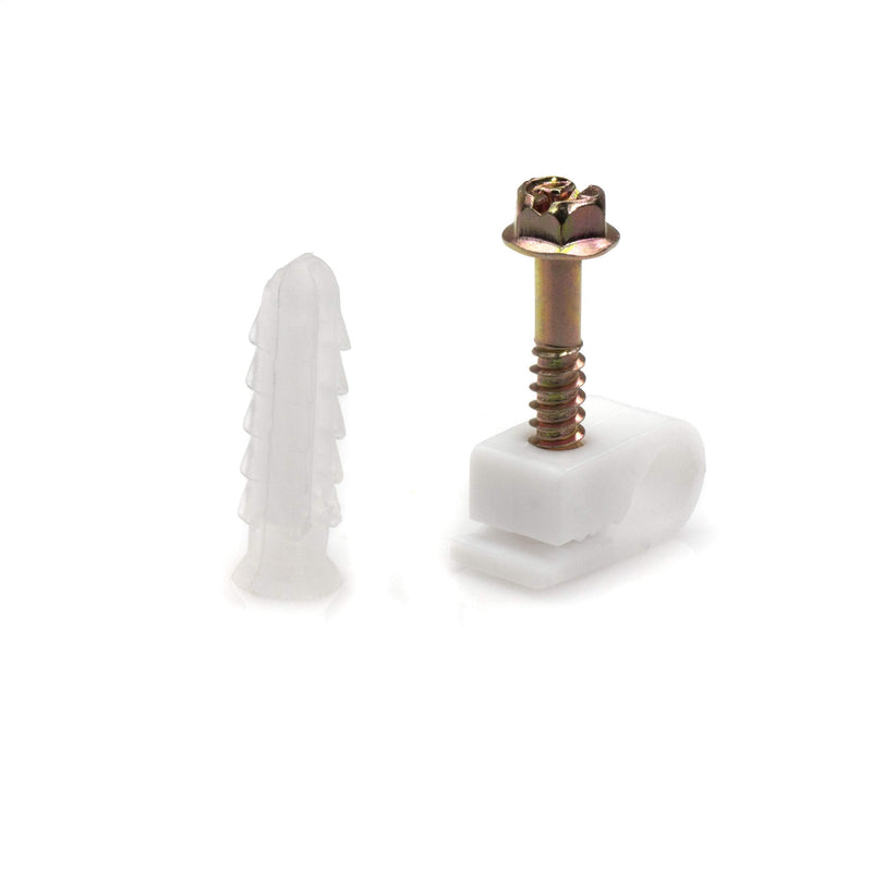 THE CIMPLE CO Ribbed Plastic Conical Anchors and White Cable Screw Clips - for Concrete, Stucco, Brick, Drywall, and Similar - Kit of 10 Screw Clips, and 10 Anchors With White Clips 10 Pack