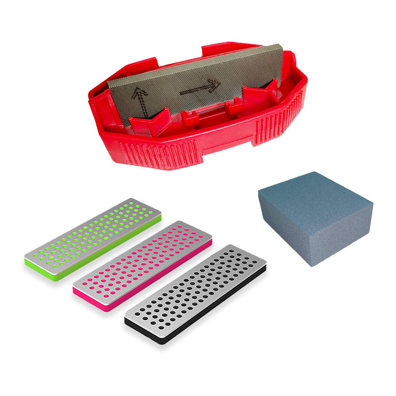 Snowboard Ski Edge Bevel Tuning ski Wax kit，Snowboard Tool，ski Edge Sharpener Tuner Side Ski Angle Tool & Diamonds & Gummi Stone (Tool+Diamonds + Gummi Stone) Red
