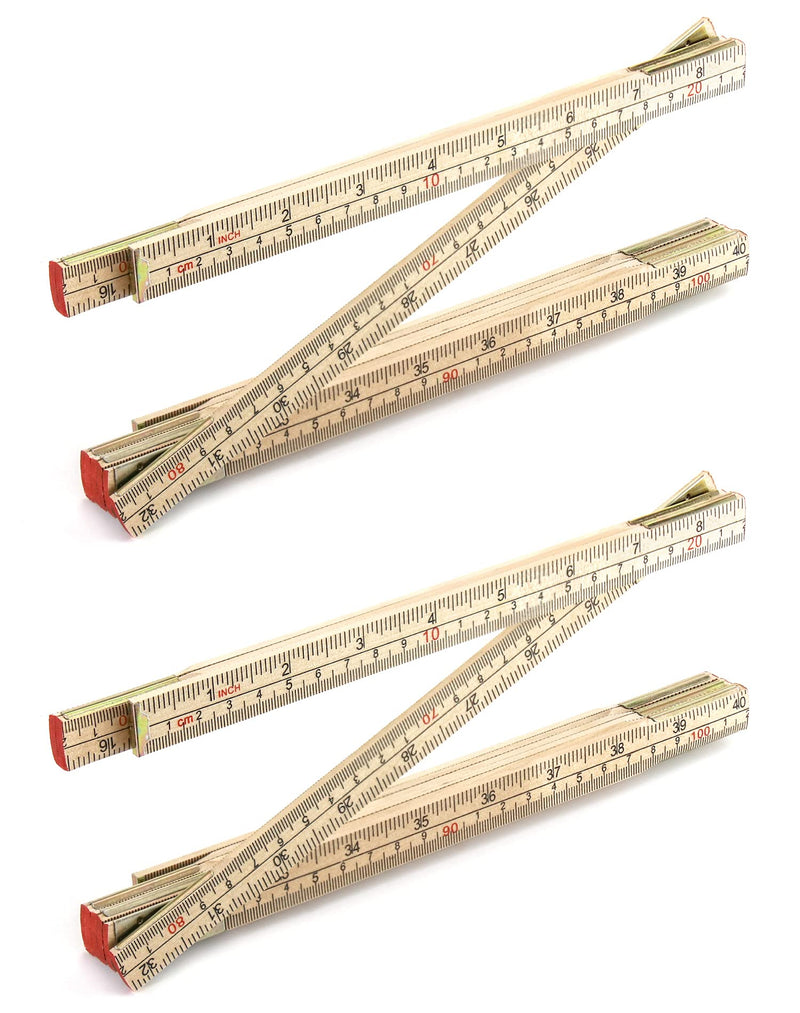 QWORK Folding Wood Rule, 2 Pack, 6FT 6 Inch Foldable Ruler with US and Metric Measurements for Carpenters