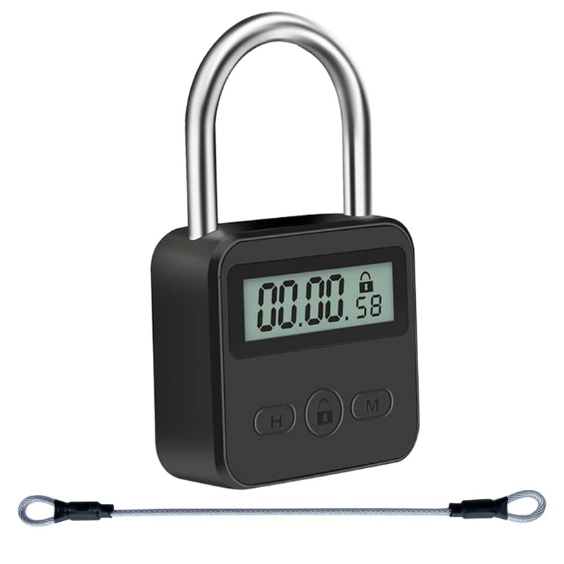 Metal Timer Lock, LCD Display Multi-Function Electronic Time, 99 Hours Max Timing, USB Rechargeable Timer Padlock (Black) Black