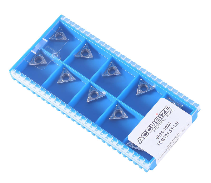 Accusize TCGT21.51-LH Carbide Inserts for Aluminum, 10 Pcs/Box | Lathe Turning Inserts, Positive-Rake TCGT110204-LH, 1/4 in I.C., 3/32 in Thick, 1/64 in Radius, 2024-1024x10 TCGX21.51-LH