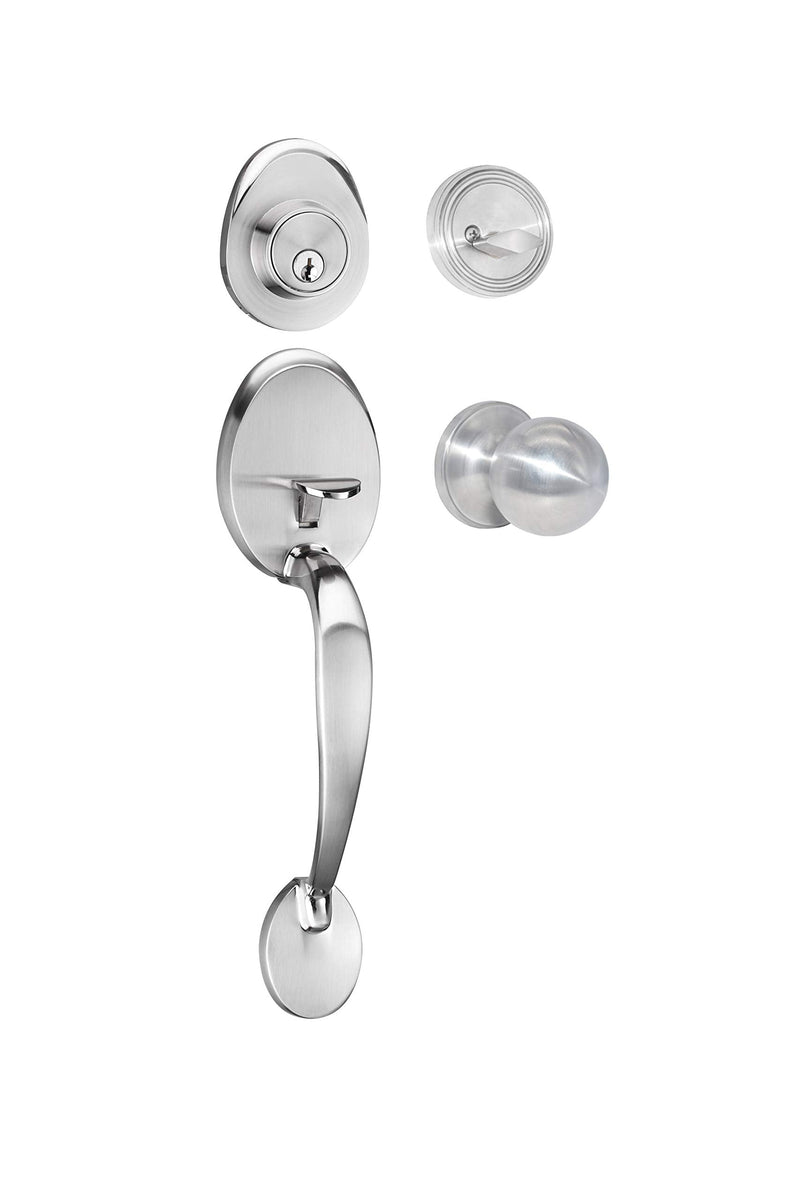 Colosus NDL825 (Silver) Entry Handle Set Modern Style Front Door Handle and Deadbolt Lock Set Single Cylinder Heavy Duty Satin Nickel