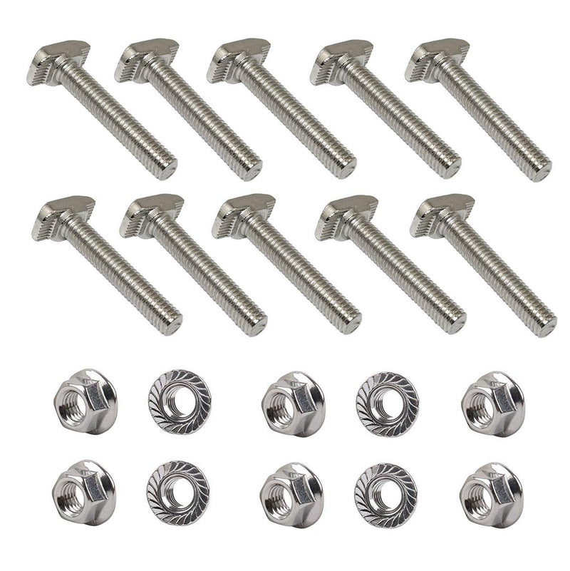 10pcs M5 x 30mm Hammer Head Bolt T Screw, 10pcs M5 Hexagon Flange Nuts Set, Carbon Steel Nickel Plated for 2020 Series Standard T-Slot Aluminum Profile