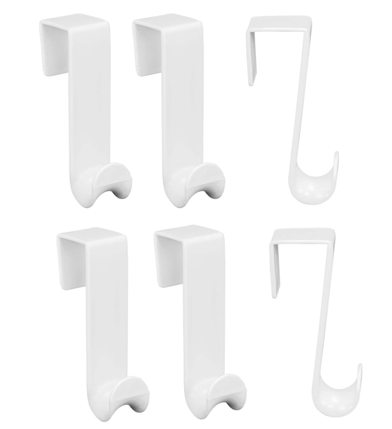 Iconikal Over-Door Plastic Valet Hook Set, White, 6-Pack for Coats Towels