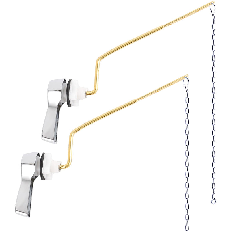 Hibbent 2 Pack Universal Side Mount Toilet Handle Angle-Mount Adjustable Trip Lever Tank Flush Lever Replacement Handle with 2 Pieces Stainless Steel Flapper Chains for Most Side Mount Toilets-Chrome Chrome