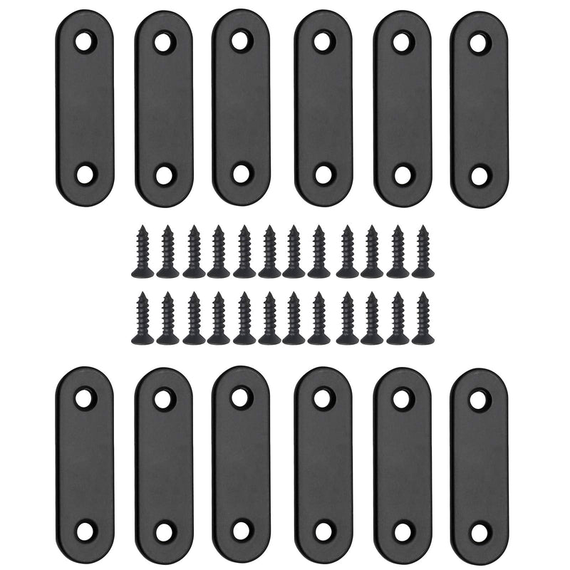 12 Pcs Straight Brace, Flat Brace 2” x 0.6”, Stainless Steel Straight Bracket, Mending Joining Plates for Wood, Board, Bed Frame, Furniture & Shelves, Matte Black Black, 2” x 0.6”, 12 pcs