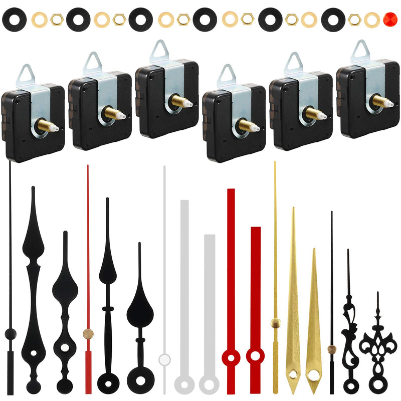 6 Pieces High Torque Quartz Clock Movement Mechanism Replacement with 6 Pairs Different Clock Hands Battery Operated DIY Long Shaft Handicrafts Repair Parts Motor Kits(20 mm/ 0.8 Inch) 20 mm/ 0.8 Inches