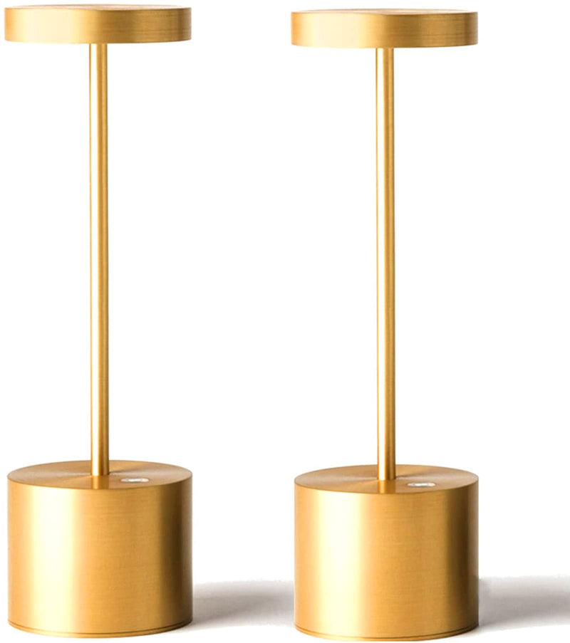 SAKRINGT 2 Pack Cordless Table Lamp Rechargeable, 5000mAh Battery Operated Portable Table Light,Dimming LED Table Lamp for Restaurant/Patio /Outdoor(Gold) 2Pack Gold