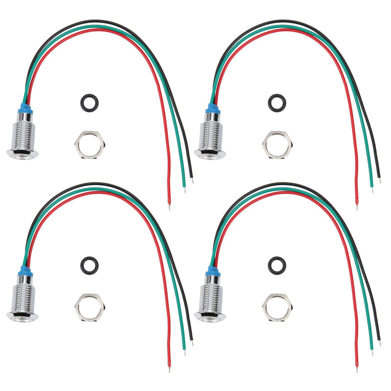 Hilitand 4 Sets Common Anode Round LEDs, 10mm Pre‑Wired Color LED Waterproof Indicator Light 12‑24V(Red and Green) Red and Green