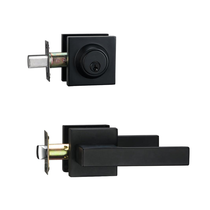 Matt Black Front Door Lockset, Exterior Door Lock with Deadbolt, Black Door Handles with Lock 1
