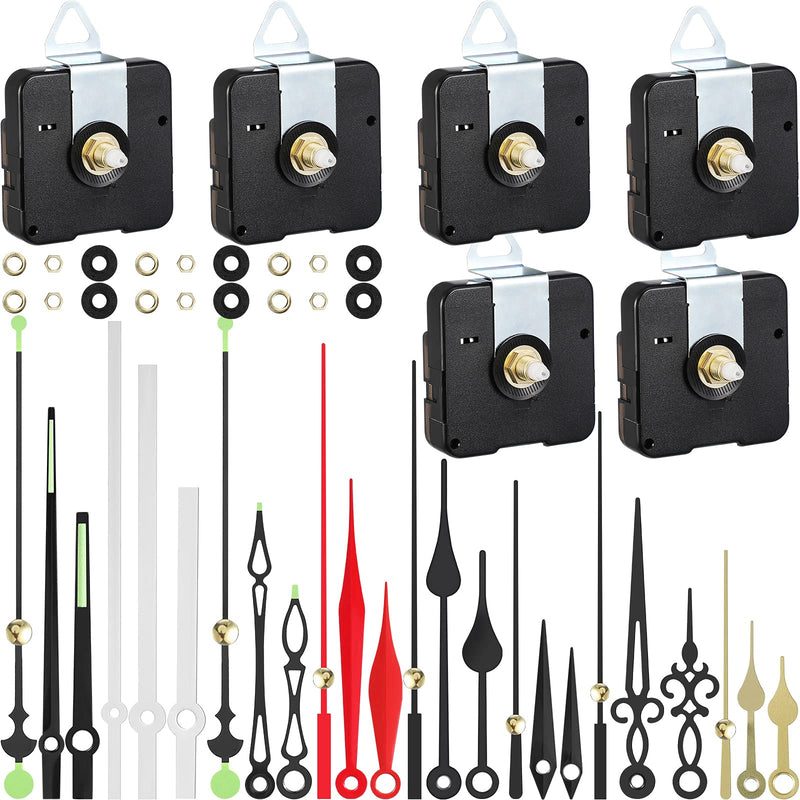 6 Pieces High Torque Clock Movements Long Shaft Clock Movement Mechanism with 8 Different Pairs of Clock Hands Clock Repair Parts for Design Replacement Repairing Clock Accessories