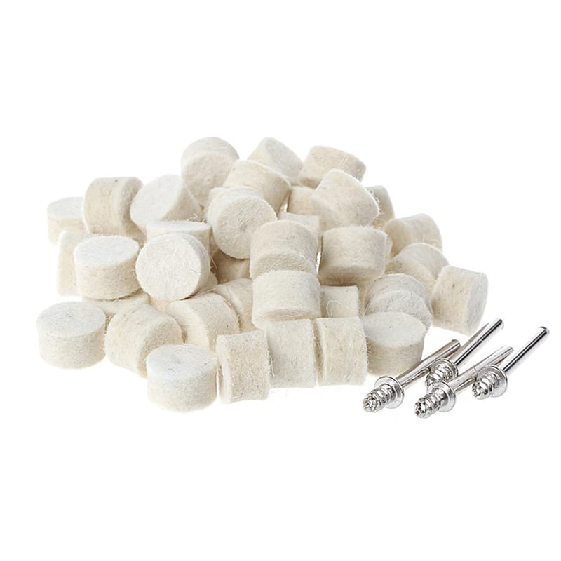 60 Pcs Wool Felt Polishing Pads Quickly Changed Wool Buffing Wheel with 4 Pcs 1/8'' Shank Fits for Dremel Rotary Tools 60 Pcs 13mm Wool Polishing Kits