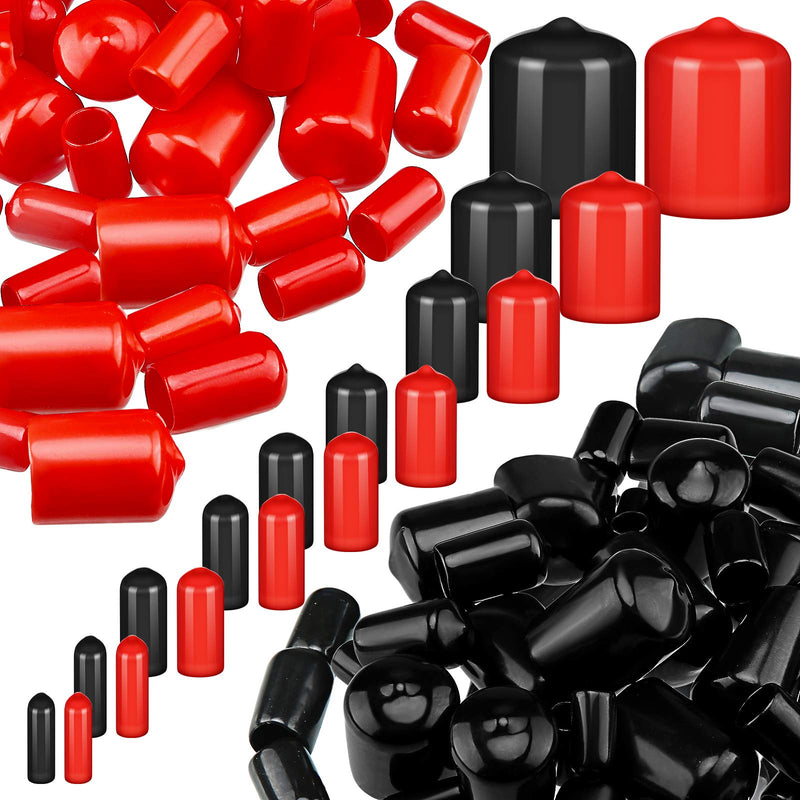 156 Pieces Rubber End Caps Flexible Rubber Caps for Bolts Screw Caps Thread Protectors Vinyl Caps Rubber Screw Covers in 9 Sizes from 2/25 to 4/5 Inch (Black, Red) Black, Red