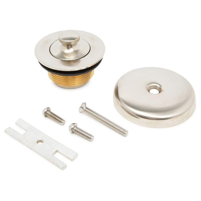 Dorence Lift and Turn Bathtub Tub Drain Assembly, Conversion Kit, Trim Waste and Single Hole Overflow Face Plate, All Brass Construction Brushed Nickel
