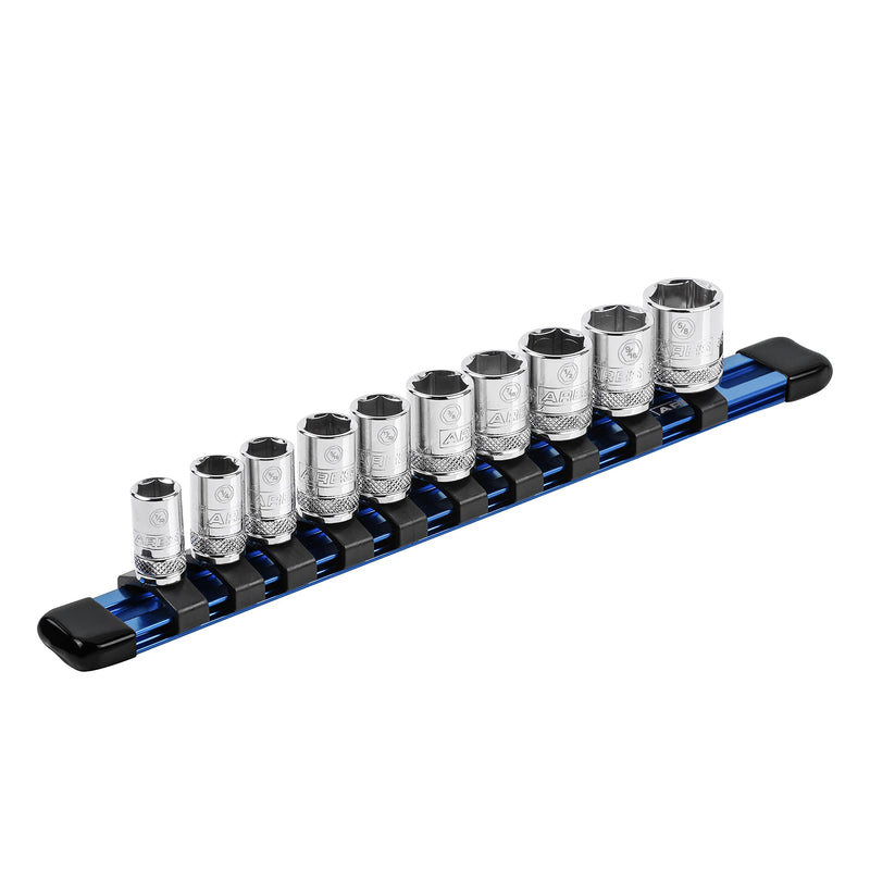 ARES 60076-1/4-Inch Drive Blue 9.84-Inch Socket Organizer - Aluminum Rail Stores up to 10 Sockets and Keeps Your Tool Box Organized 1/4" Drive 9.84" Socket Organizer
