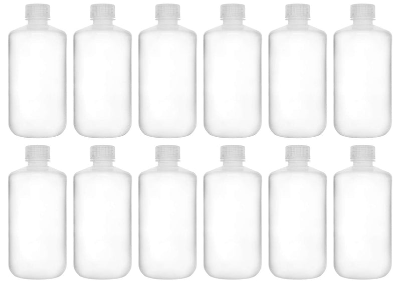 EISCO 12PK Reagent Bottles, 250ml - Narrow Mouth with Screw Cap - Polypropylene - Translucent Labs