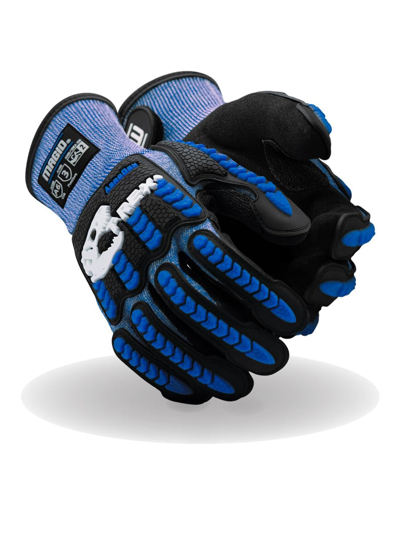 Magid Glove & Safety T-REX Flex Series ANSI A6 AeroDex Shell Impact Glove, 1 Pair, NitriX Coated Palm, Size 9/L, Blue, TRX685