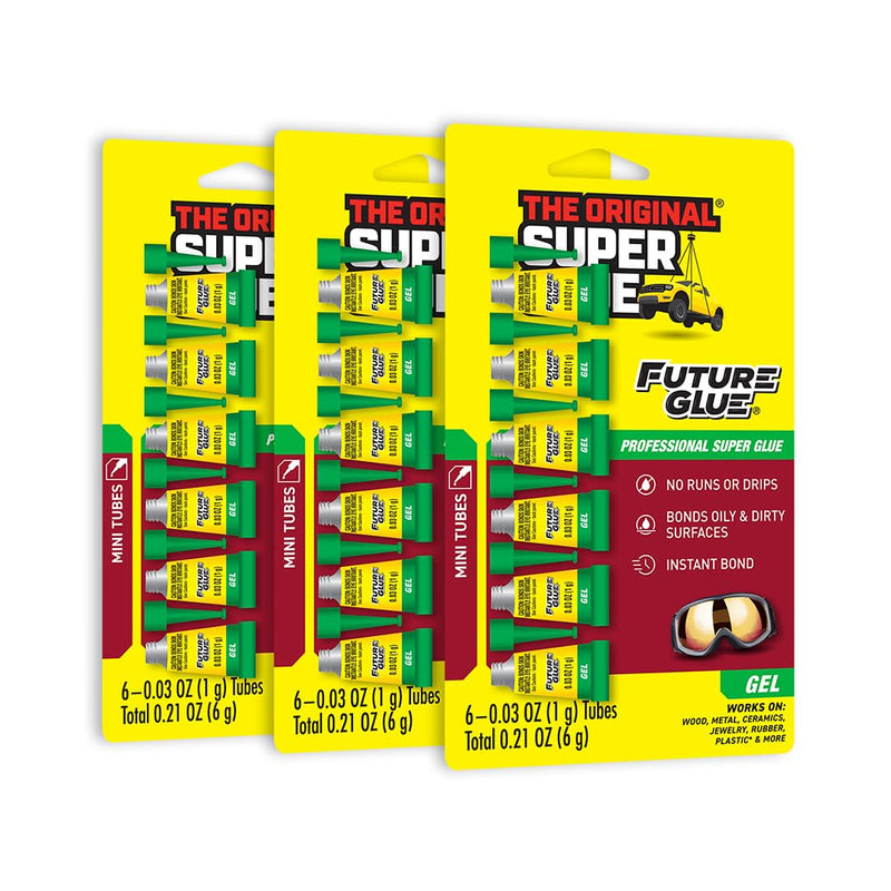 Super Glue - Future Glue Gel - 6 Mini Single Use Tubes - (Pack of 3) 1 Gram