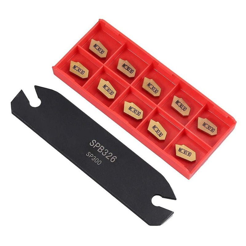 CNC Lathe Turning Tool Holder:SPB26-3 Grooving Cut-Off Tool with 10pcs GTN-3 SP300 Carbide Inserts Blades SPB26-3+10Pcs GTN-3 SP300